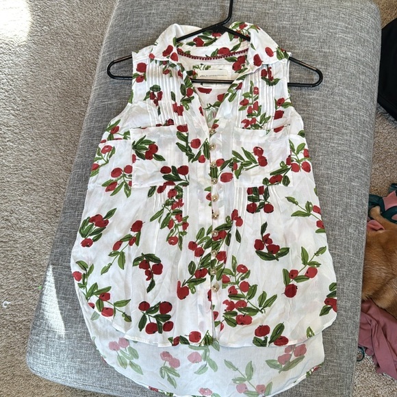 Anthropologie Red and White Sleeveless Blouse with Mandarin Collar - Picture 12 of 13